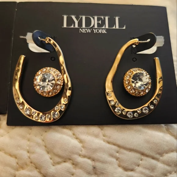 NWOT Lydell New York Earings Set Post Back Gold Tone Crystal 3 - Picture 2 of 3